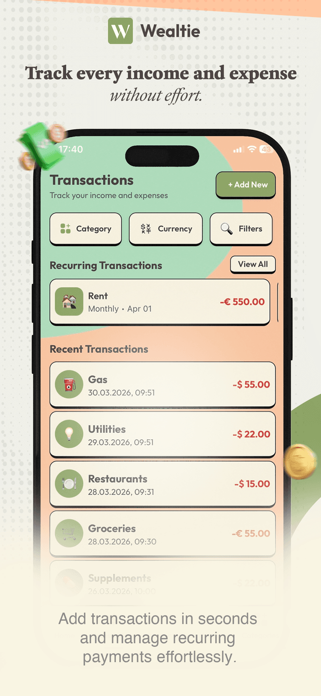 Wealtie transaction list grouped by day